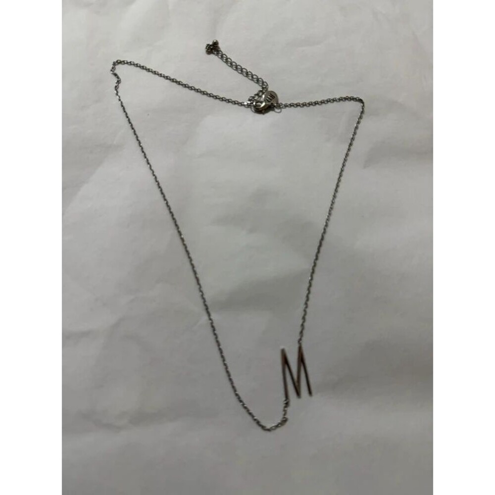 Real Collectibles by Adrienne HSN Sideways Initial M Necklace Silver Tone RD CN